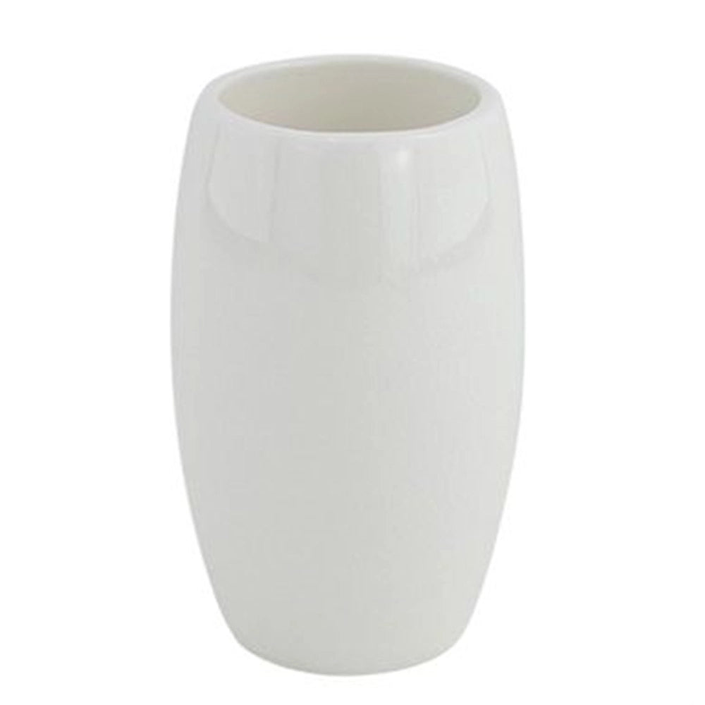 Trade Shop - Porta Spazzolini Bicchiere Bianco Pelle Accessorio Arredo Da Bagno Elegante 87787 -
