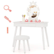 Set da trucco per bambini con specchio illuminato, Set di trucco per principesse con tavolo e sedia regolabili Bianco-Toelette per bimbi