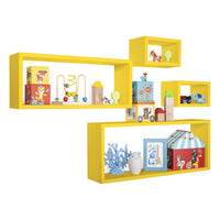 Set 4 Mensole da Muro Modello MERLINO, Pensile Bagno, Mensola Parete, Scaffale Parete. Misure 75x30 p15.5 cm, 60x25 p15.5 cm e 2 da 25x15 p15.5 cm. Finitura  GIALLO CANARINO - MADE IN ITALY