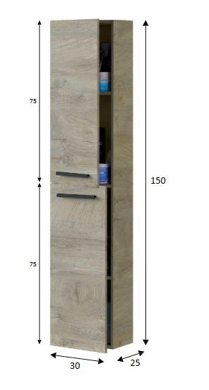 KIT MOBILE COLONNA SOSPESA 2 ANTE  150x30x25cm ROVERE ALASKA