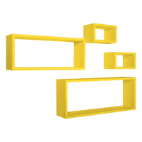 Set 4 Mensole da Muro Modello MERLINO, Pensile Bagno, Mensola Parete, Scaffale Parete. Misure 75x30 p15.5 cm, 60x25 p15.5 cm e 2 da 25x15 p15.5 cm. Finitura  GIALLO CANARINO - MADE IN ITALY