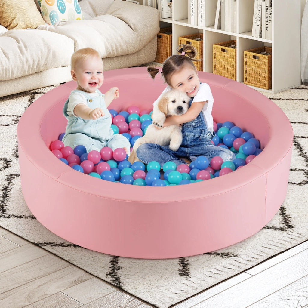 Piscina per bambini con imbottitura in spugna e sacchetto portaoggetti in rete, Piscina di palline rotonda in schiuma Rosa-Cancelletti di sicurezza