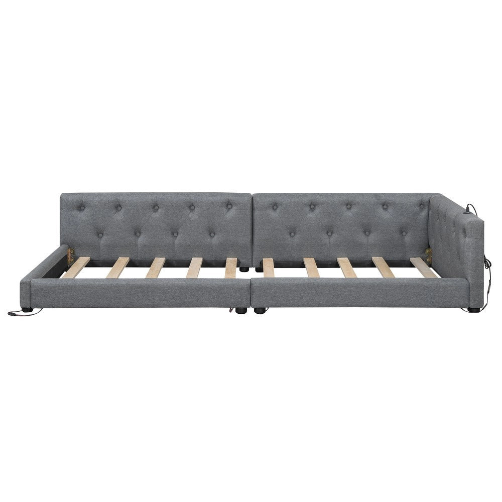 Letto Divano con Rete a Doghe ¨C MINIMAL ¨C Grigio, Lino, LED, USB, 90x200