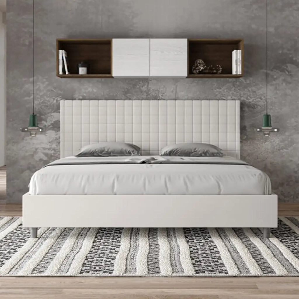 Letto con rete imbottito 180x210 similpelle bianco Sunny