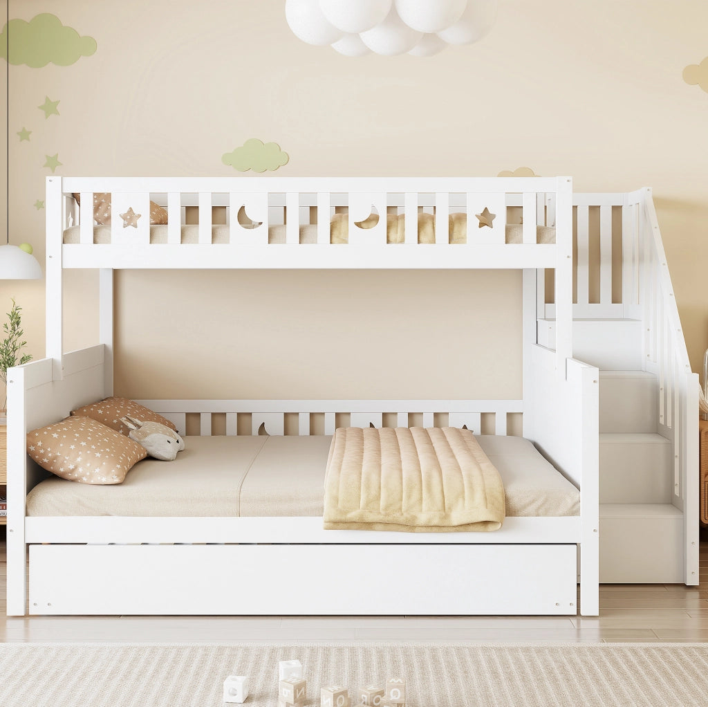 Letto a castello per bambini con scala contenitore, letto estraibile e rete