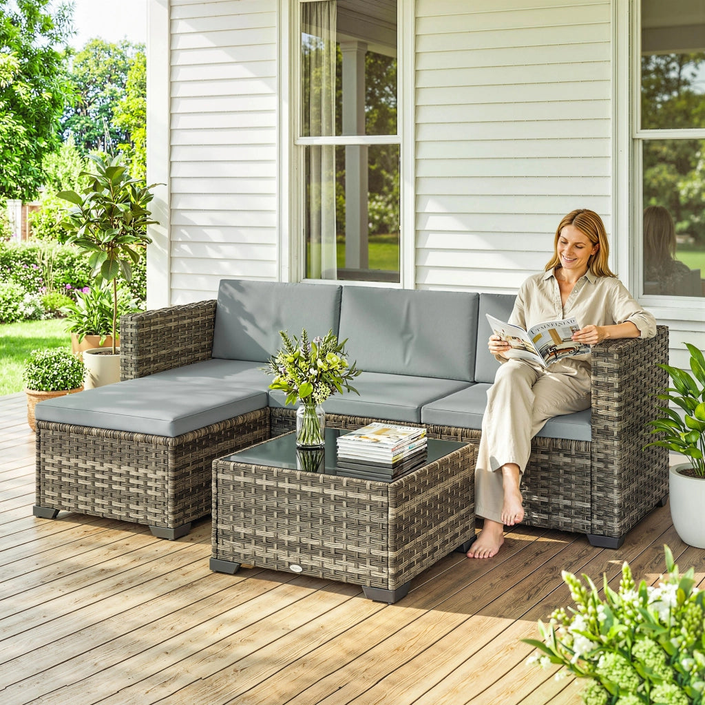 Set Giardino Rattan 5 Pezzi con Cuscini ¨C Zephmum ¨C Grigio