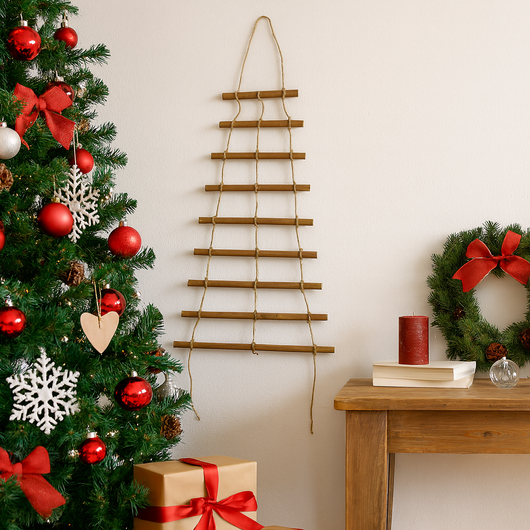 SCALA DECORATIVA IN LEGNO E CORDA 110CM