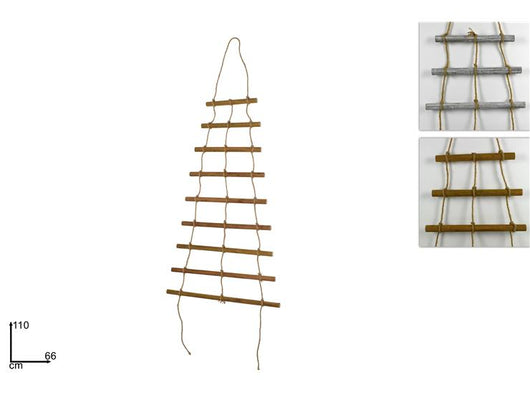 SCALA DECORATIVA IN LEGNO E CORDA 110CM