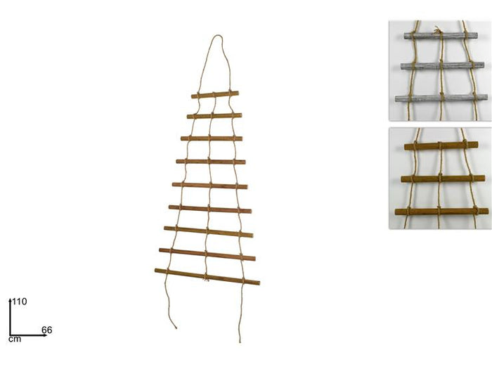 SCALA DECORATIVA IN LEGNO E CORDA 110CM