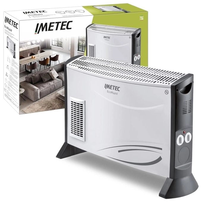 Imetec Eco Rapid, Stufa Elettrica 2000 W, Tecnologia a Basso Consumo Energetico, Termoconvettore 4 Temperature, Termostato Ambiente, Silenzioso