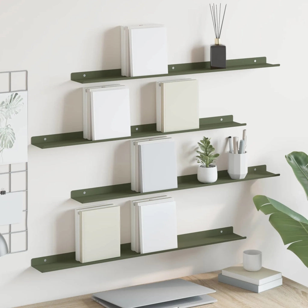 4 pz Mensola | Ripiano | Scaffale sospesa Verde oliva 80 x 9 x 2,5 cm Acciaio