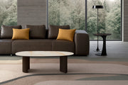 Tavolino Dolmen con top in ceramica marmo calacatta oro e struttura bronzo - Stones