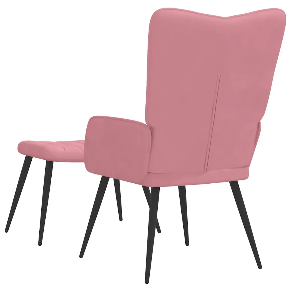 Poltrona Relax | Sedia Relax con Sgabello Rosa in Velluto