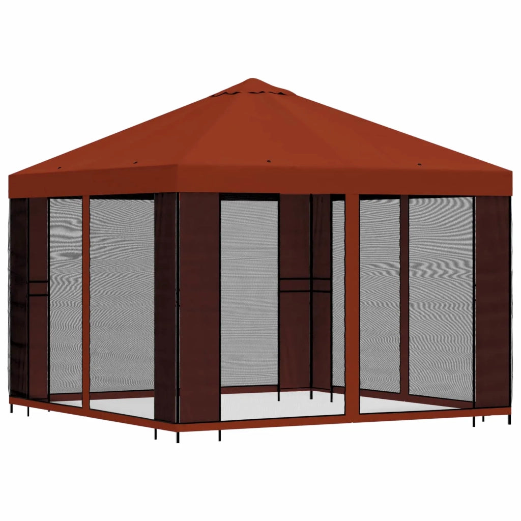 Gazebo da giardino con pareti laterali 3 x 3 m Terracotta 900364