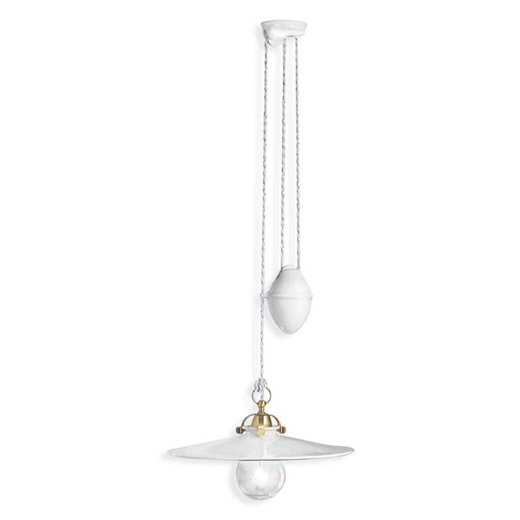 Sospensione Saliscendi Classico Asti Ferro E Ceramica Ottone Decorato 1 Luce E27