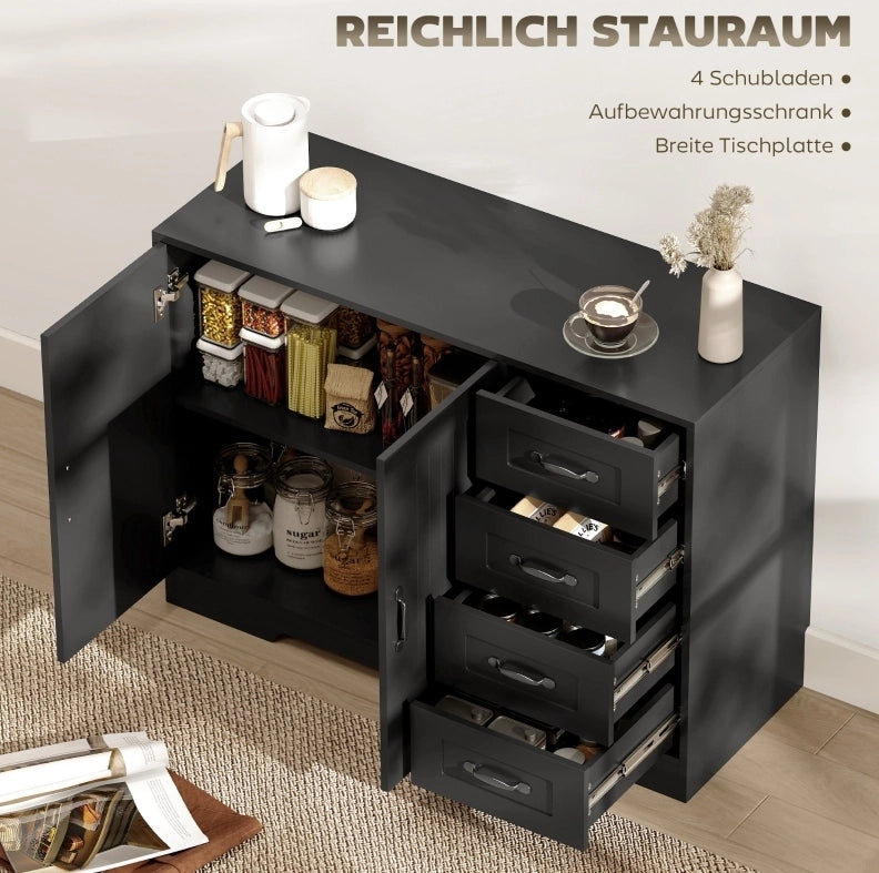 Mobile con 4 cassetti e 1 anta, stile moderno, 105x40x76 cm, colore nero
