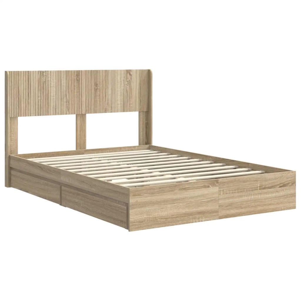 Struttura del letto con stoccaggio e testata-Giroletto con contenitore Rovere Sonoma 963467