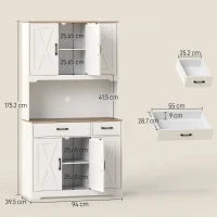 Credenza da cucina con 6 ante, 2 cassetti, piano di lavoro e ripiani regolabili 94x39,5x175,2cm Bianco