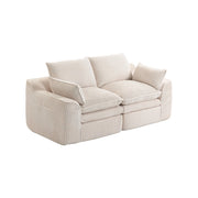 Divano lineare 2 posti - con tasche laterali e cuscini - in corduroy beige - 191×94×85 cm