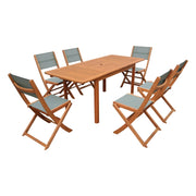 Set tavolo da giardino estensibile in legno di eucalipto con 6 sedie,