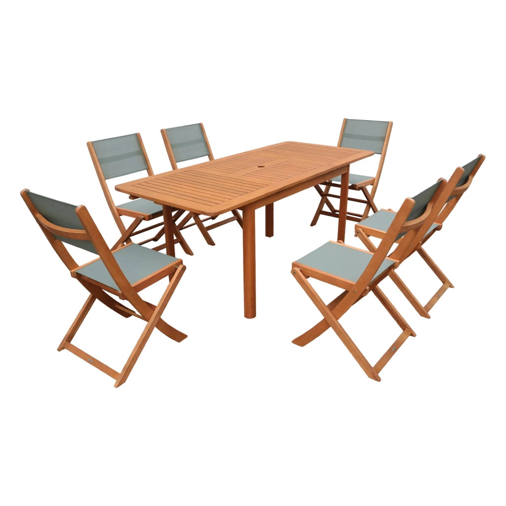 Set tavolo da giardino estensibile in legno di eucalipto con 6 sedie,
