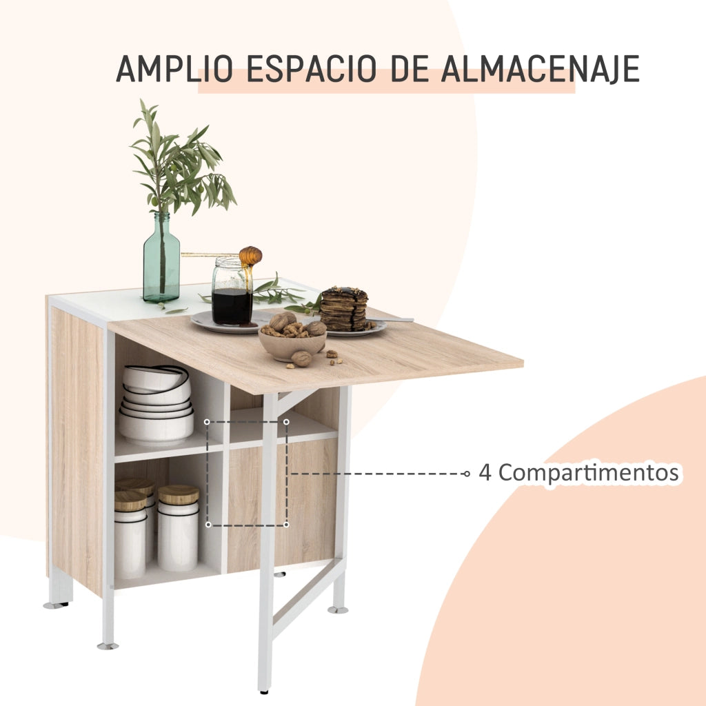 Tavolo Pieghevole da Pranzo con Ali Abatibili ¨C Zephmum ¨C Roble e Bianco 169x60x75 cm