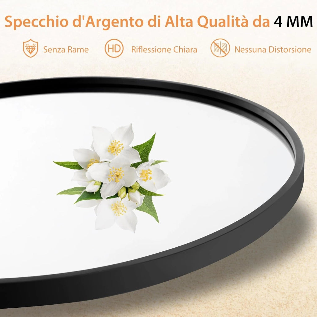 Specchio Rotondo 61 cm da Parete Con Cornice in Metallo Spazzolato Opaco Antiruggine, Moderno per Bagno Soggiorno Ingresso, IP44