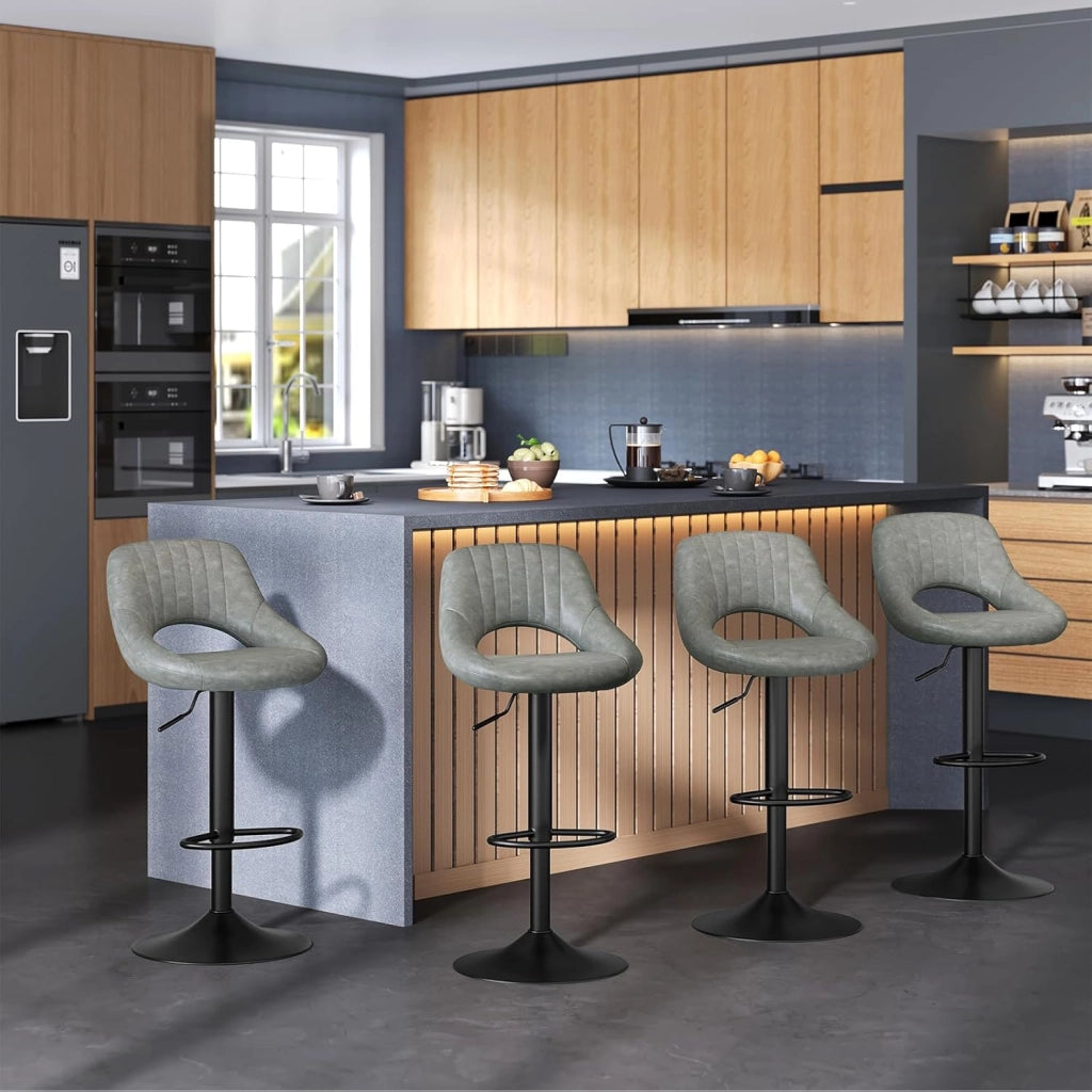 2x Sgabelli da Bar Cucina Sedia Alta da Sala Pranzo in Simipelle Regolabile e Girevole a 360° con Schienale Poggiapiedi Grigio 0669BY-2