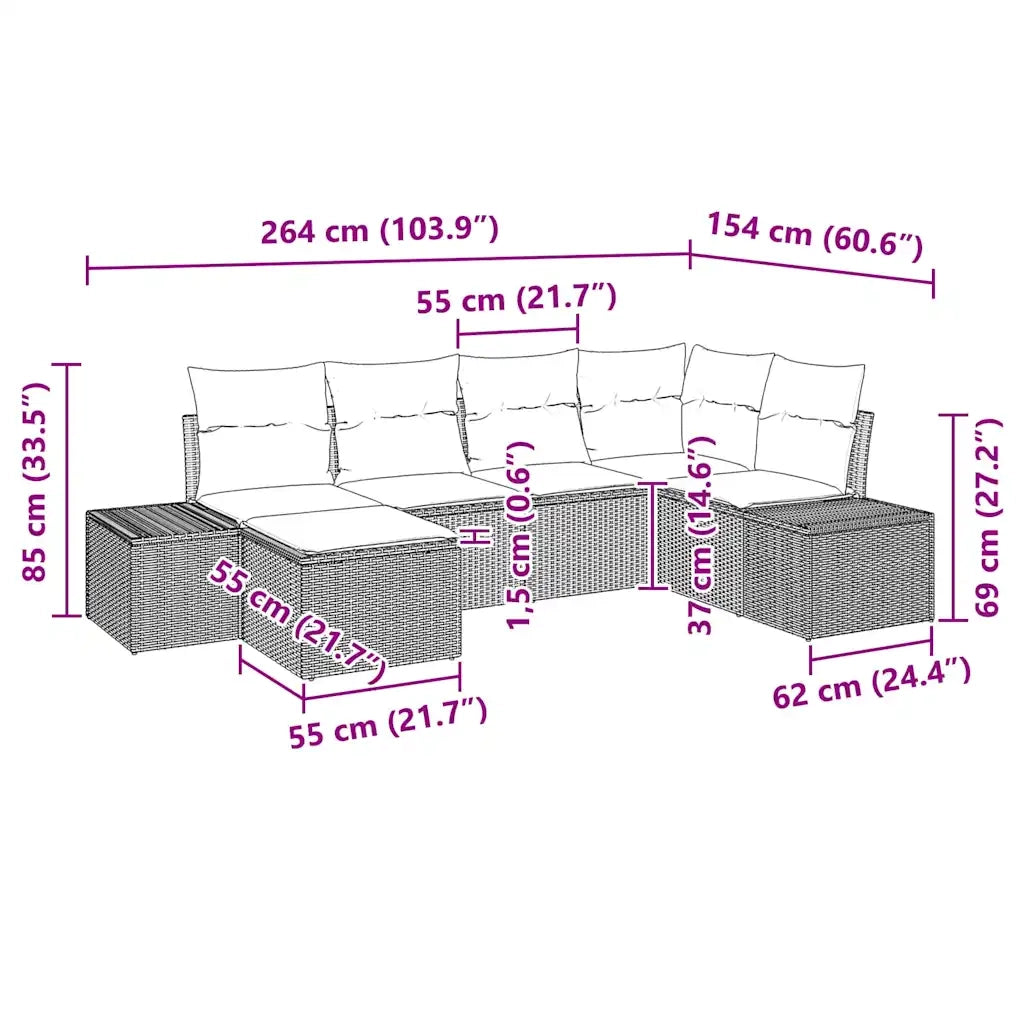 Set Divano da Giardino 6 pcs Nero e Crema polyrattan 3347127