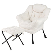 Poltrona con poggiapiedi pieghevole cuscino per la testa braccioli, Poltrona imbottita con poggiapiedi Beige-Sedie e poltrone