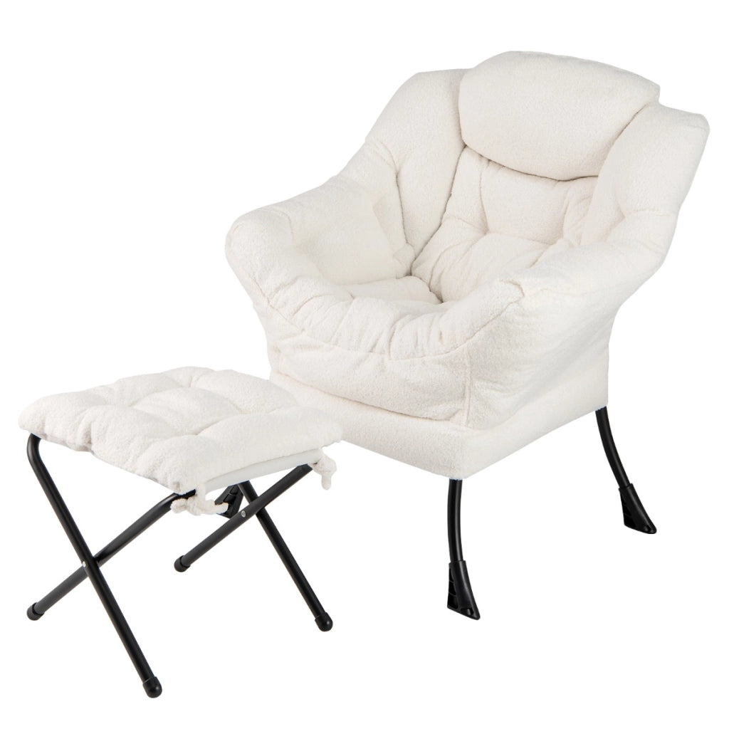 Poltrona con poggiapiedi pieghevole cuscino per la testa braccioli, Poltrona imbottita con poggiapiedi Beige-Sedie e poltrone