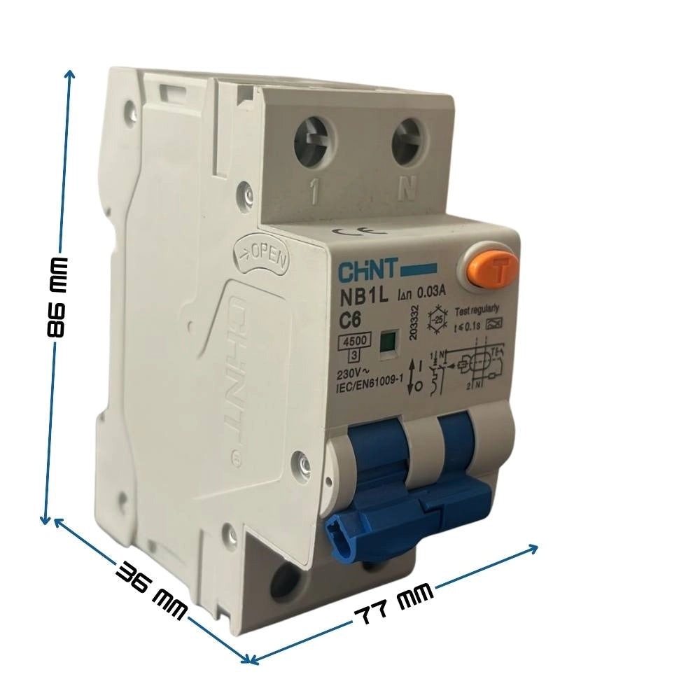 Chint serie nb1l1 interruttore magnetotermico differenziale 1p+n alta protezione *** ampere 6 ampere, confezione 1