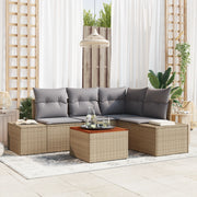 Set Divano Giardino 5 Pezzi con Cuscini Beige Polyrattan Acacia