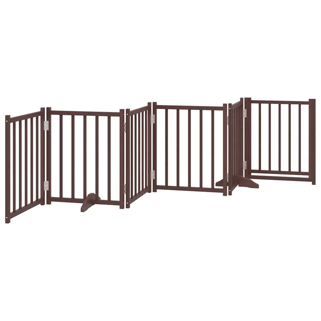 Cancelletto di sicurezza per cani con porta 6 pannelli legno massello di abete marrone 02_0023333