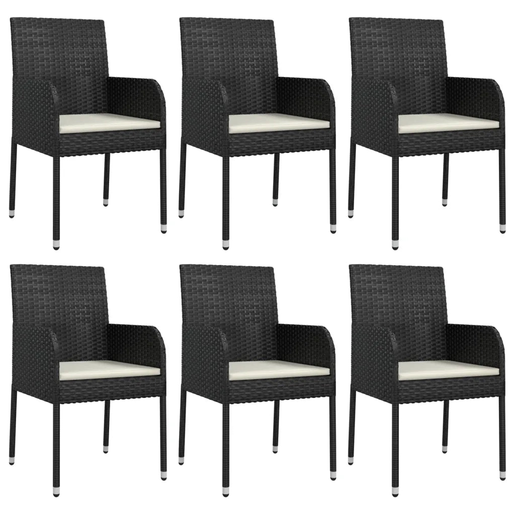 Set da Pranzo da Giardino 7 pz Nero con Cuscini in Polyrattan 3185002