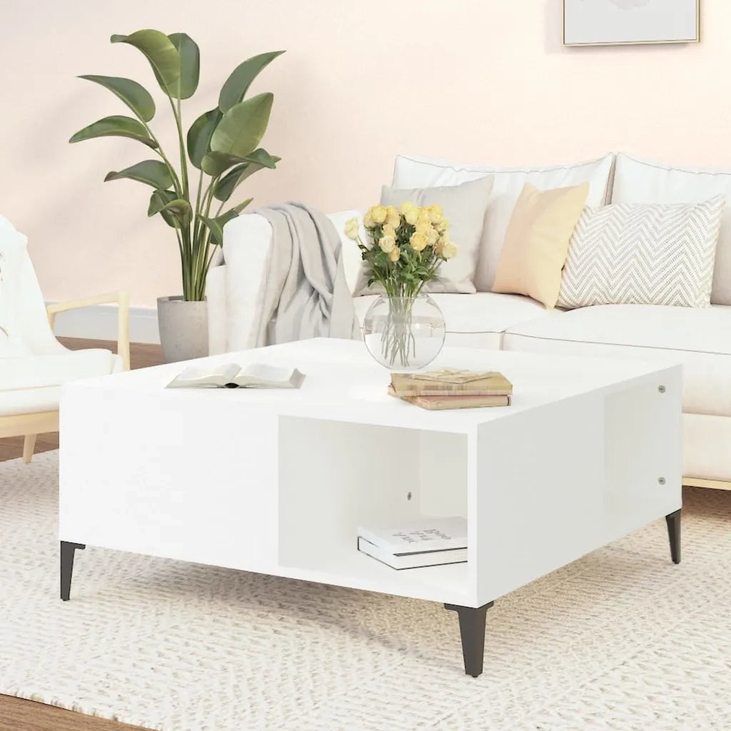 Tavolino da Salotto-Tavolino da soggiorno-Tavolo Bianco 80x80x36,5 cm in Legno Multistrato 800442
