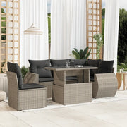 Set Divano da Giardino 6pz con Cuscini Grigio Chiaro Polyrattan