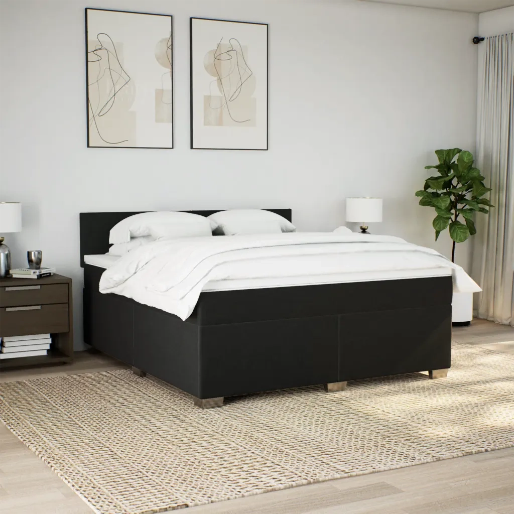 Giroletto a Molle con Materasso Nero 180x200 cm in Tessuto