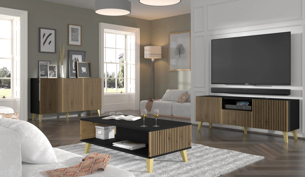 MOBILE RAVENNA P MOBILE IN MDF VERNICIATO 150 3D NERO ROVERE ARTIGIANALE GAMBE ORO