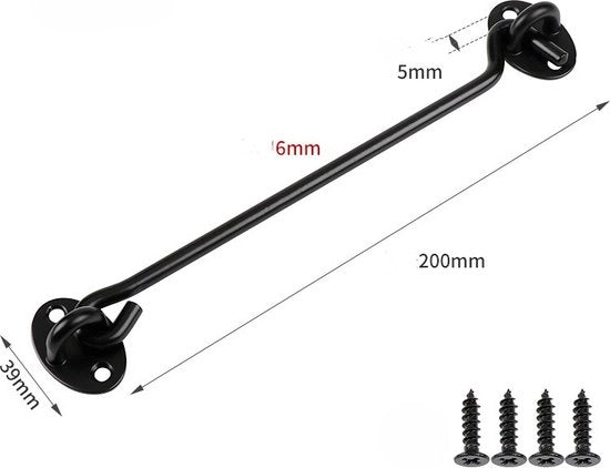 Gancio e catenaccio per porta di garage in acciaio inossidabile, catenaccio per porta di garage, gancio per porta di garage, 2-pack, nero, 20 cm