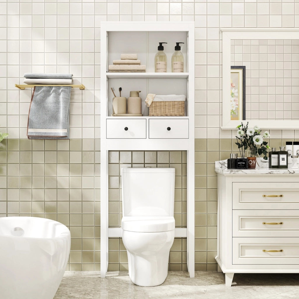 Organizzatore da bagno indipendente alto 165 cm con ripiani aperti, Mensola sopra il WC per lavanderia Bianco