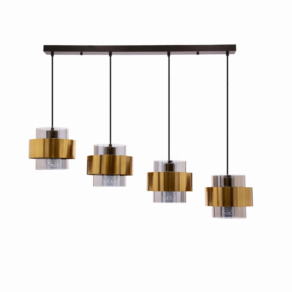 Lampadario Candellux Spiega 4xE27 nero ottone vetro fumé