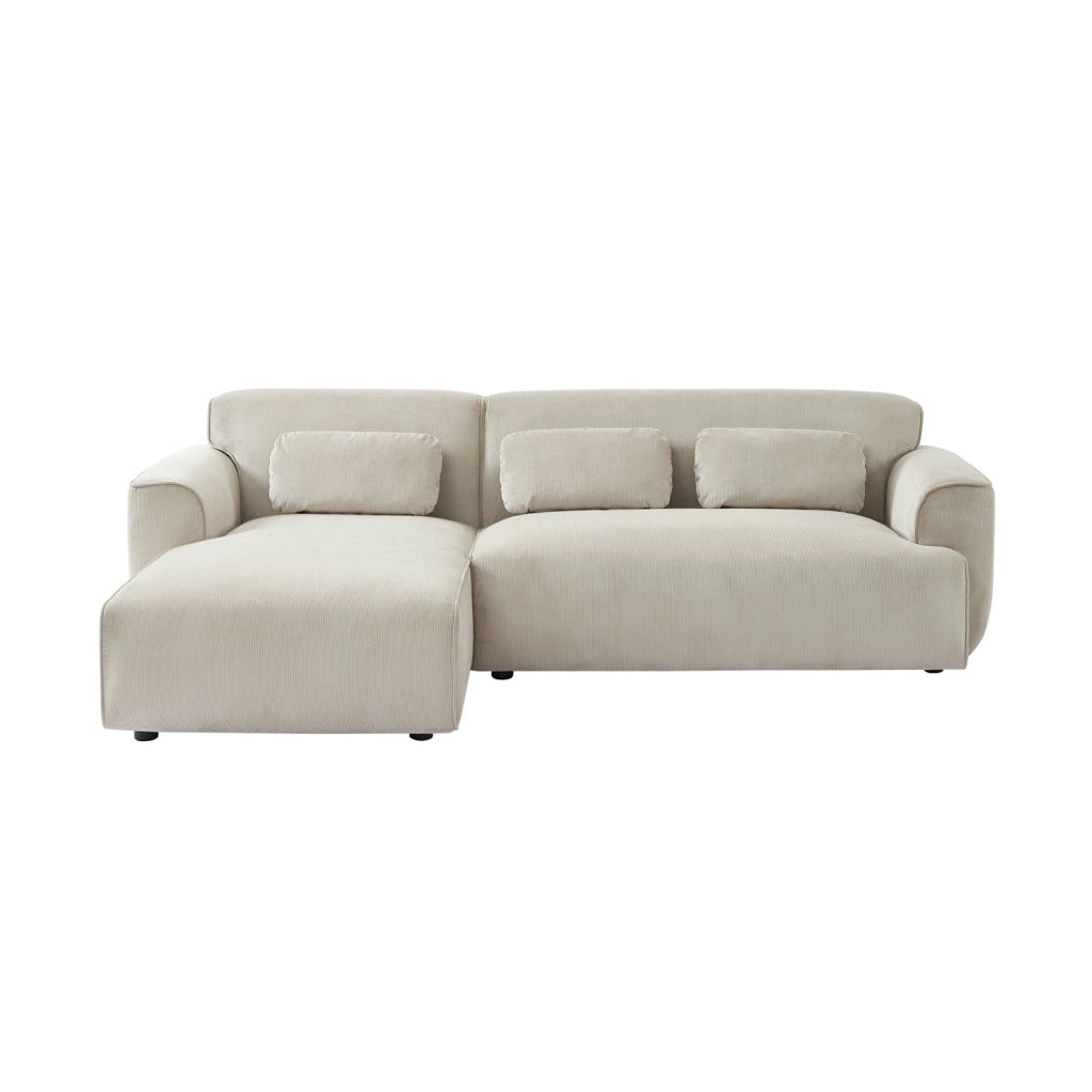 Divano angolare sinistro in velluto a coste fini, 2-3 posti, beige