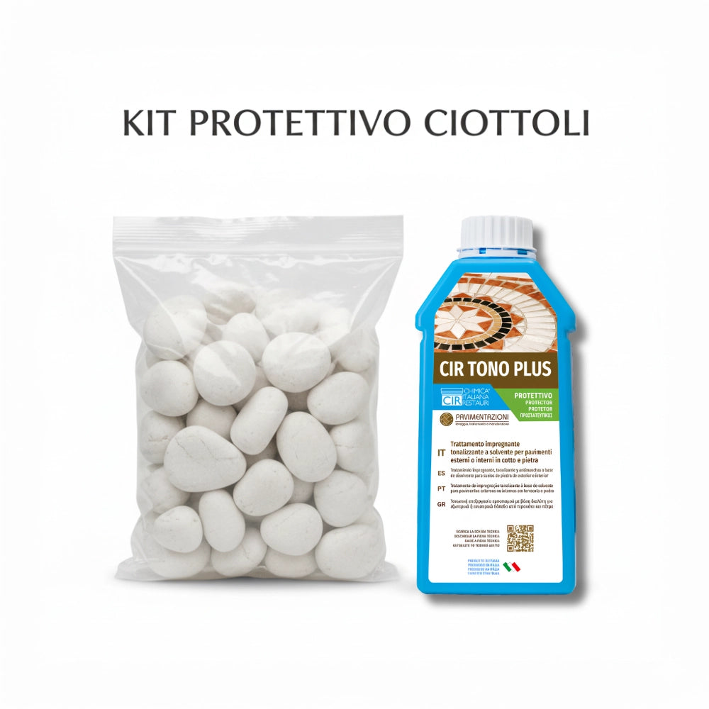 Ciottoli bianco carrara con protettivo effetto bagnato brillante – cir tono plus *** misura 25/40, formato 5 kg + 1...