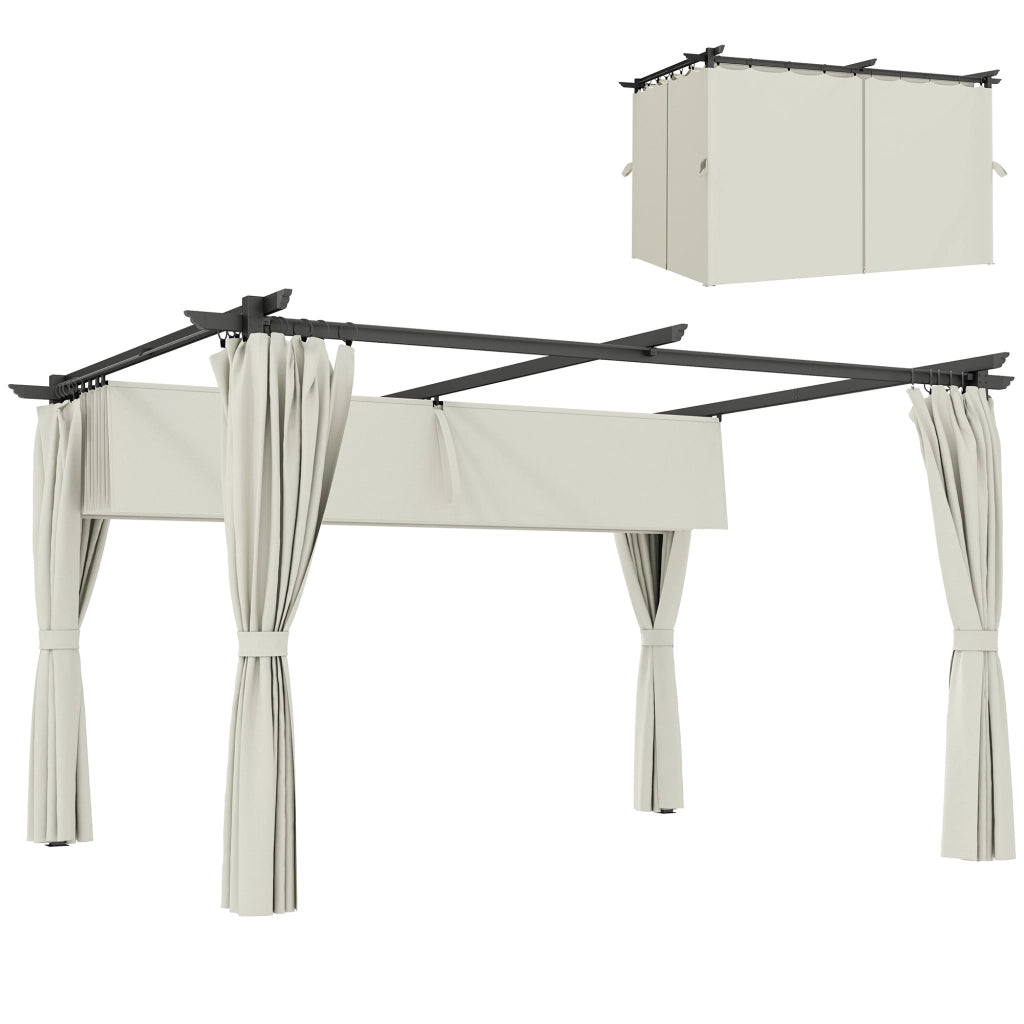 Pergola con Tetto Retrattile e Tende ¨C zephmum ¨C Grigio 300x300 cm