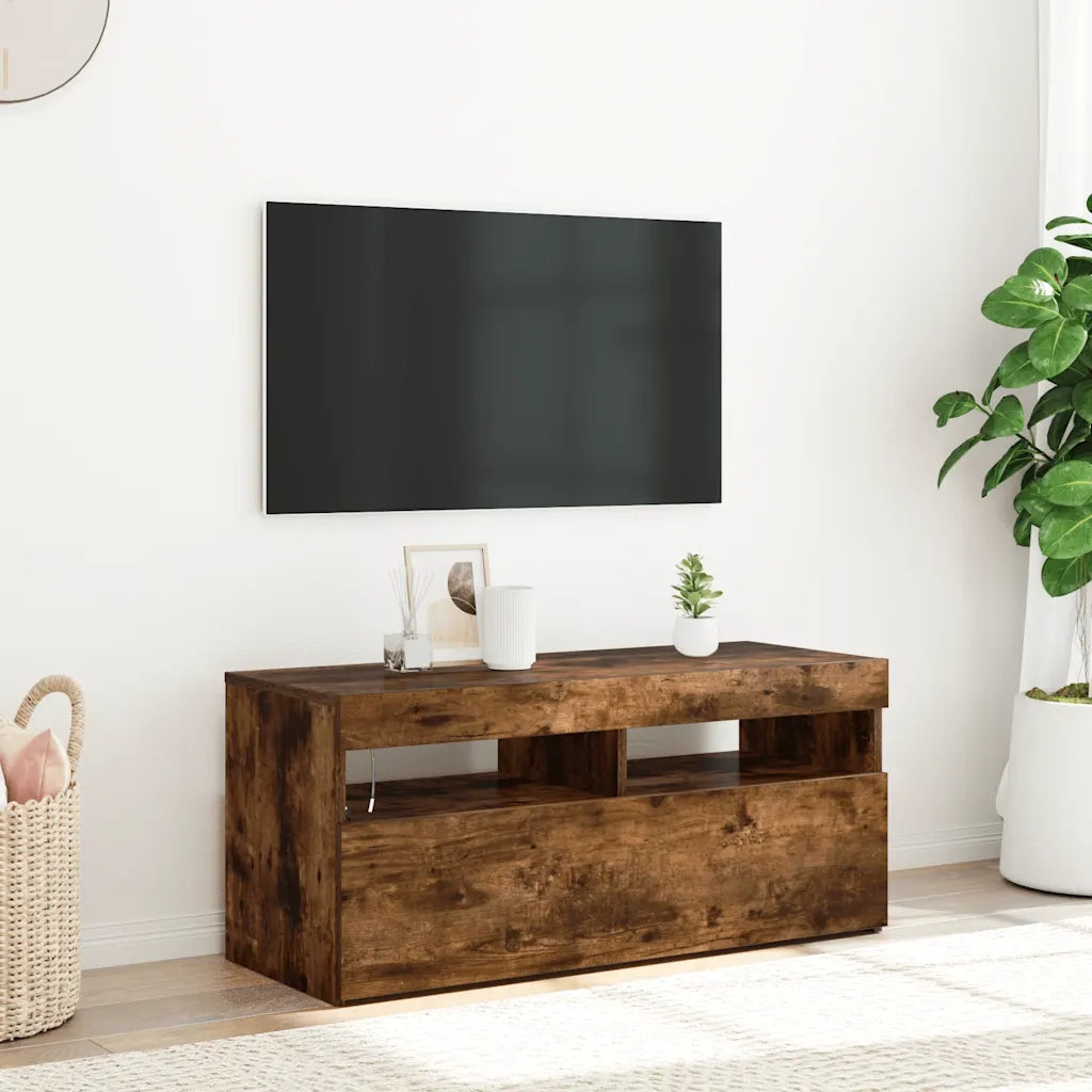 Mobile Porta TV con Luci LED Rovere Fumo 90x35x40 cm 815675