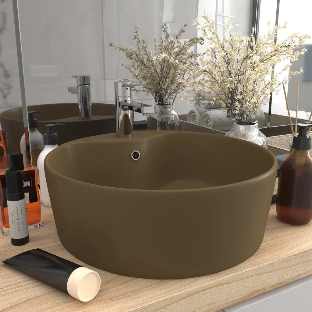 Lavandino con Troppopieno-Lavabo-Lavello Crema Opaco 36x13 cm in Ceramica