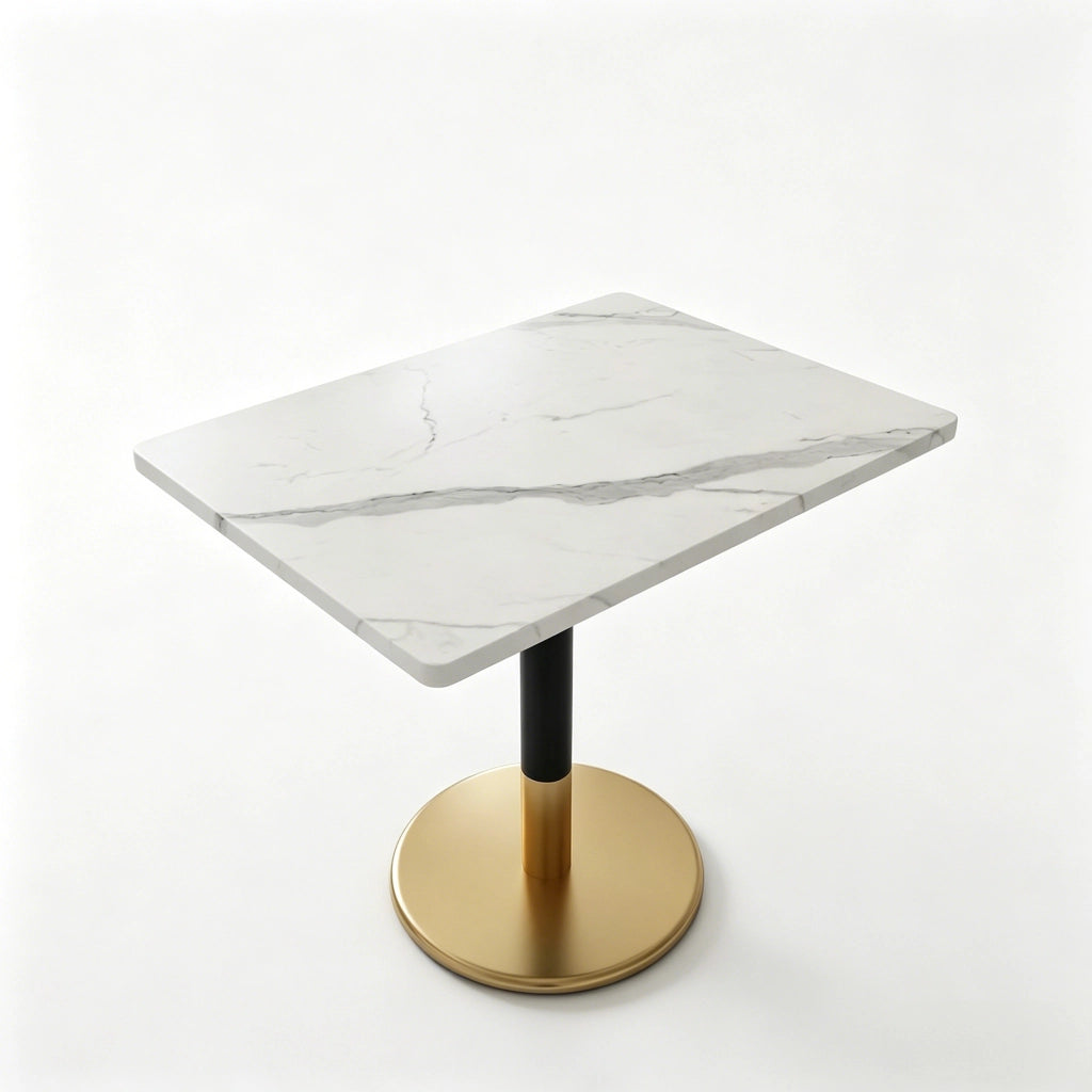 Tavolo da Pranzo Rettangolare ¨C MINIMAL ¨C Piano Effetto Marmo Bianco, Gambe Metallo Nero, 80x60