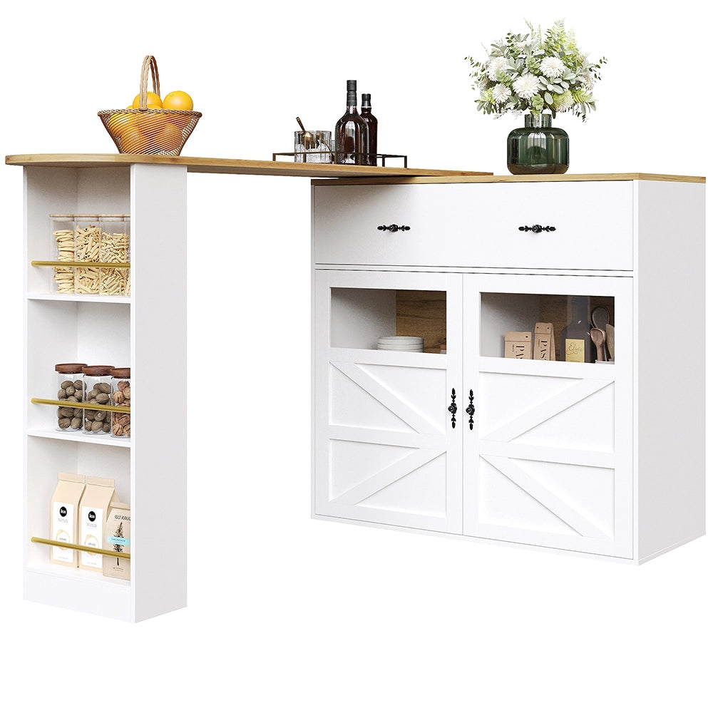 Tavolo Bar Estendibile - Xylo - 138-204??39??104 cm - Bianco con Ripiani