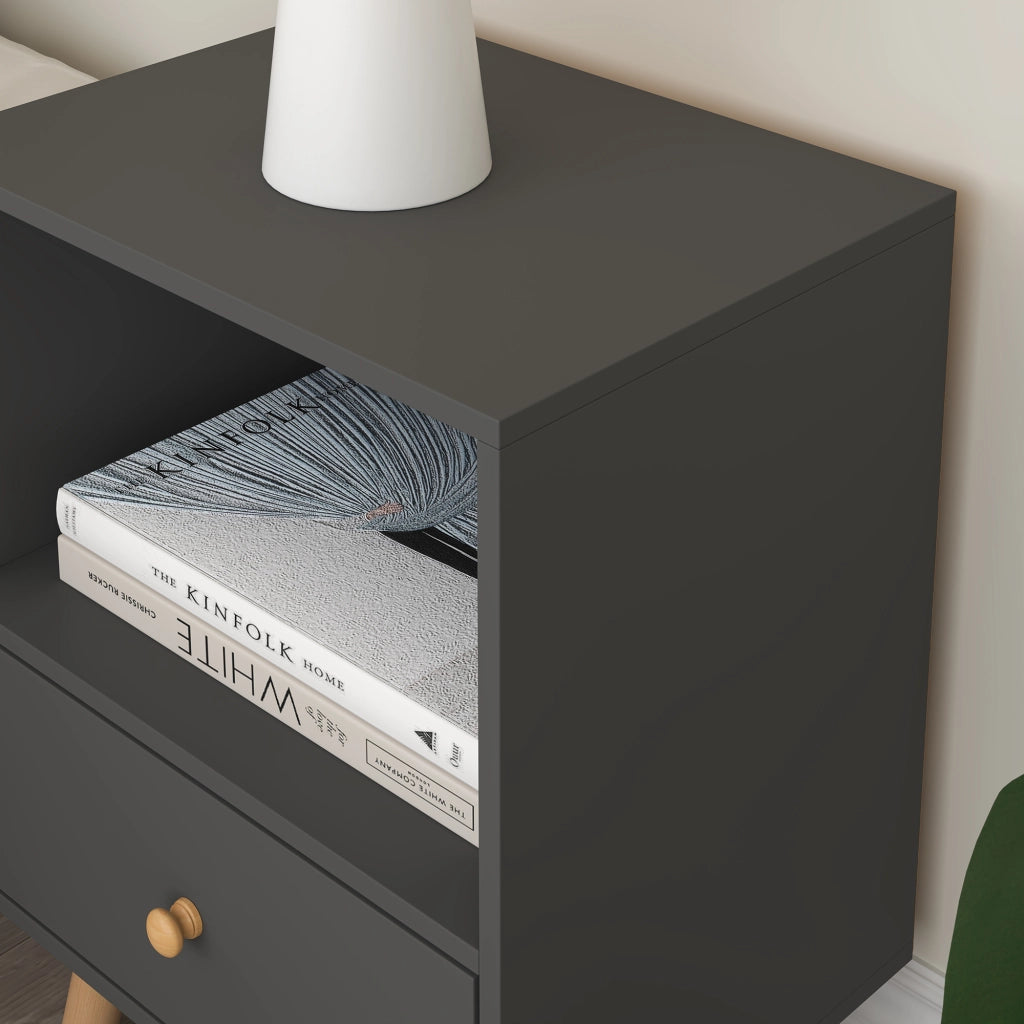 Comodino Sundsvall con Cassetto - Grigio Scuro [en.casa]